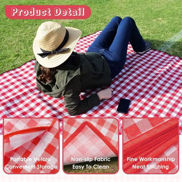 Alt view image 3 of 7 - Soulagers Portable Picnic Blanket, Waterproof Sandproof Foldable Outdoor Mat with Handle for Beach, Camping, Hiking, Travel, and Family Concerts, Red