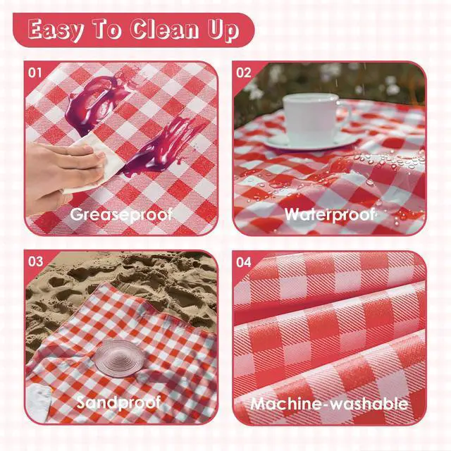 Alt view image 4 of 7 - Soulagers Portable Picnic Blanket, Waterproof Sandproof Foldable Outdoor Mat with Handle for Beach, Camping, Hiking, Travel, and Family Concerts, Red