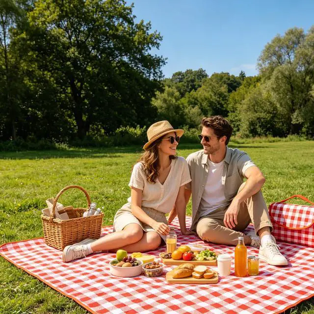 Alt view image 7 of 7 - Soulagers Portable Picnic Blanket, Waterproof Sandproof Foldable Outdoor Mat with Handle for Beach, Camping, Hiking, Travel, and Family Concerts, Red