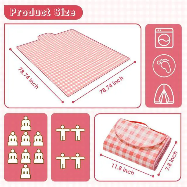 Alt view image 2 of 7 - Soulagers Portable Picnic Blanket, Waterproof Sandproof Foldable Outdoor Mat with Handle for Beach, Camping, Hiking, Travel, and Family Concerts, Red