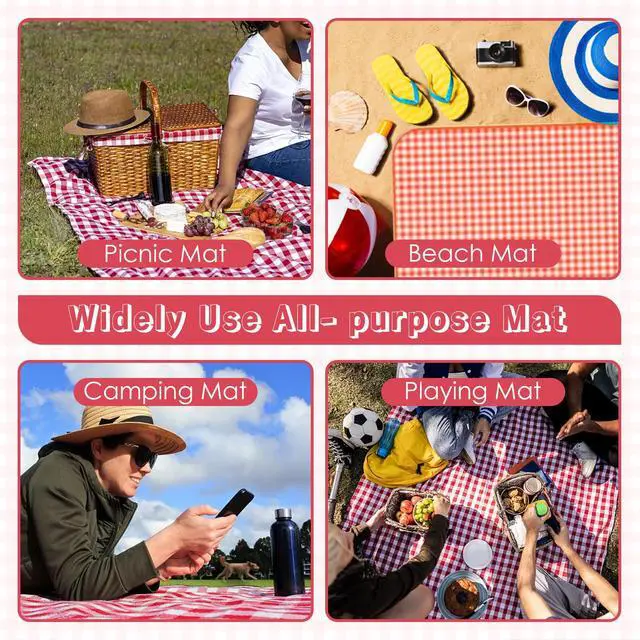 Alt view image 5 of 7 - Soulagers Portable Picnic Blanket, Waterproof Sandproof Foldable Outdoor Mat with Handle for Beach, Camping, Hiking, Travel, and Family Concerts, Red