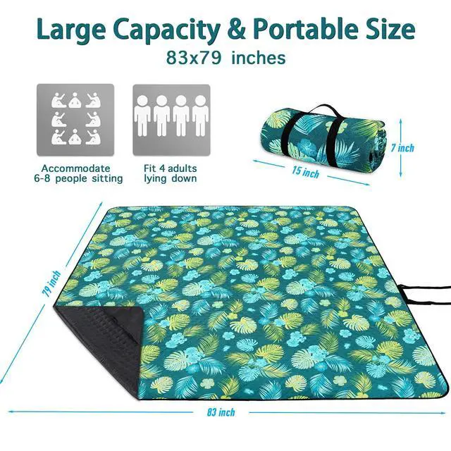 Alt view image 3 of 6 - PY SUPER MODE Picnic Blankets Extra Large, Waterproof Foldable Outdoor Beach Blanket Oversized 83x79 Sandproof, 3-Layer Picnic Mat for Camping, Hiking, Travel, Park, Concerts(Yellow Flowers)