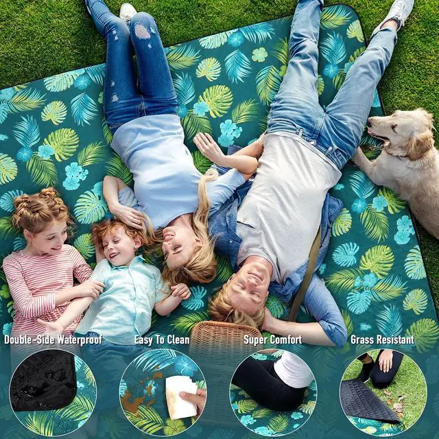 Alt view image 4 of 6 - PY SUPER MODE Picnic Blankets Extra Large, Waterproof Foldable Outdoor Beach Blanket Oversized 83x79 Sandproof, 3-Layer Picnic Mat for Camping, Hiking, Travel, Park, Concerts(Yellow Flowers)