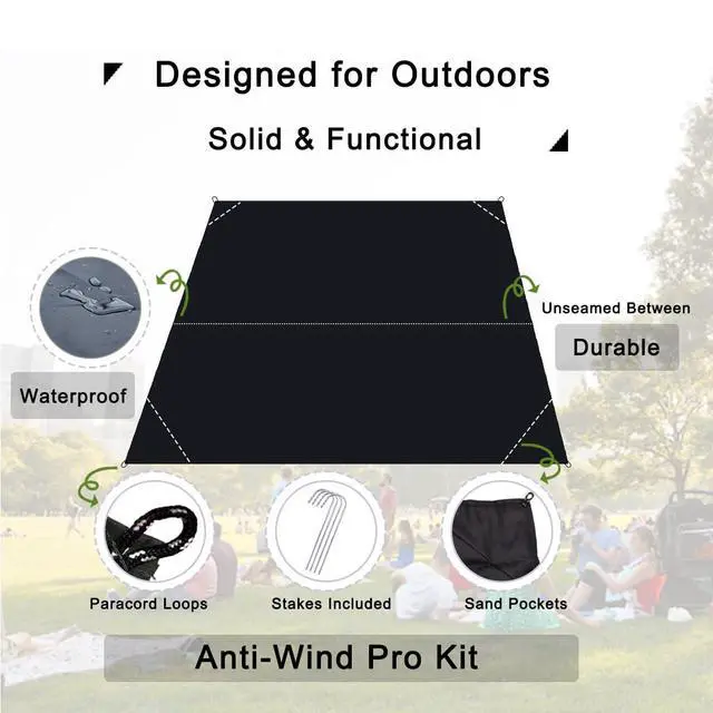 Alt view image 3 of 6 - Legnowit Outdoor Pocket Blanket, 55"x39" Waterproof Foldable Compact Small Picnic Blanket, Ultralight Tarp for Camping, Festival, Beach, Hiking, Backpacking, Travel, Stakes Included (Black)