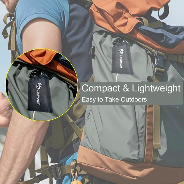 Alt view image 6 of 6 - Legnowit Outdoor Pocket Blanket, 55"x39" Waterproof Foldable Compact Small Picnic Blanket, Ultralight Tarp for Camping, Festival, Beach, Hiking, Backpacking, Travel, Stakes Included (Black)