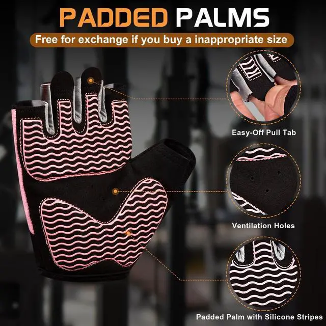 Alt view image 2 of 7 - sunnex Workout Gloves for Women - Breathable Weight Lifting Gloves with Non-Slip Silicone Padding, Fingerless Gym Gloves for Cycling, Rowing, Pull Ups & Training (4 Sizes)
