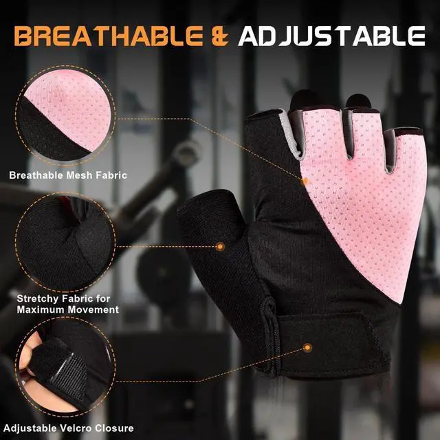 Alt view image 3 of 7 - sunnex Workout Gloves for Women - Breathable Weight Lifting Gloves with Non-Slip Silicone Padding, Fingerless Gym Gloves for Cycling, Rowing, Pull Ups & Training (4 Sizes)