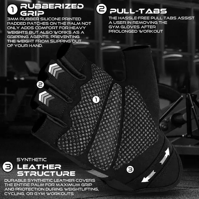 Alt view image 3 of 7 - BEAST RAGE Workout Gloves for Men and Women, Fingerless Weight Lifting Gloves with Palm Protection Padding, Breathable and Lightweight Gym Glove for Weightlifting, Cycling Pull Up (Black, M)