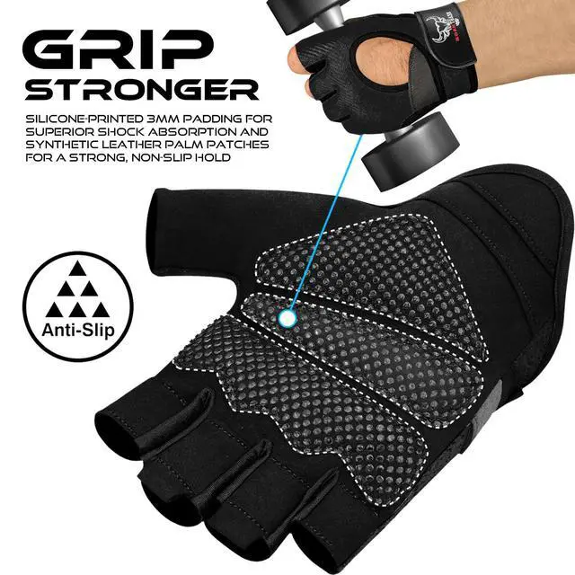 Alt view image 4 of 7 - BEAST RAGE Workout Gloves for Men and Women, Fingerless Weight Lifting Gloves with Palm Protection Padding, Breathable and Lightweight Gym Glove for Weightlifting, Cycling Pull Up (Black, M)