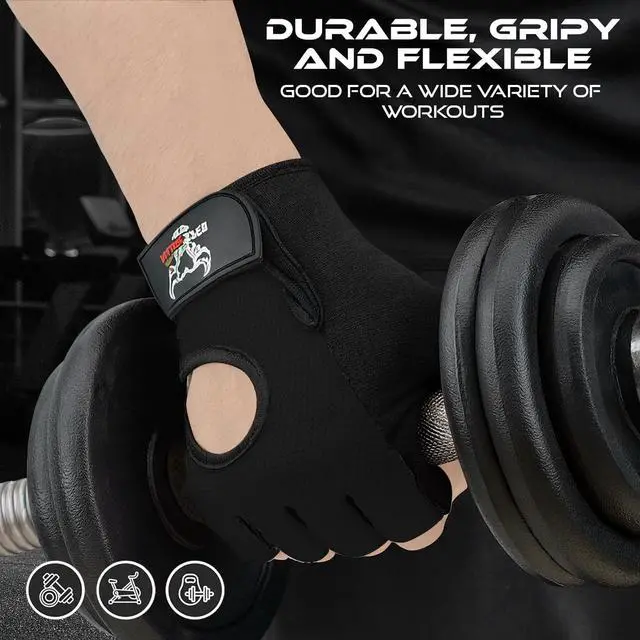 Alt view image 5 of 7 - BEAST RAGE Workout Gloves for Men and Women, Fingerless Weight Lifting Gloves with Palm Protection Padding, Breathable and Lightweight Gym Glove for Weightlifting, Cycling Pull Up (Black, M)