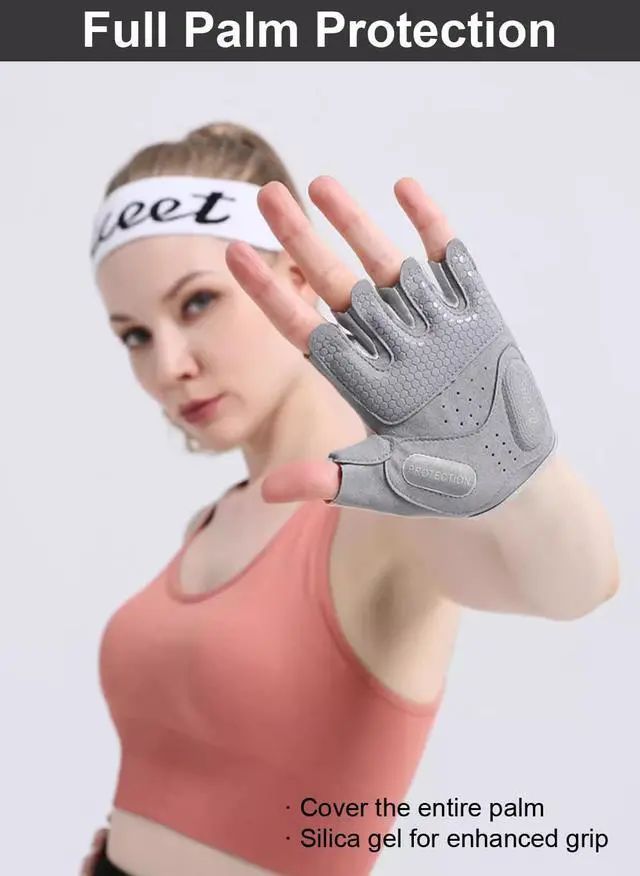 Alt view image 2 of 7 - SUJAYU Workout Gloves for Women & Men, Anti-Slip Fingerless Gloves for Weightlifting & Cycling, Pink, Medium
