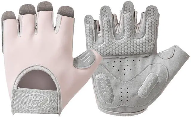 Main image of SUJAYU Workout Gloves for Women & Men, Anti-Slip Fingerless Gloves for Weightlifting & Cycling, Pink, Medium