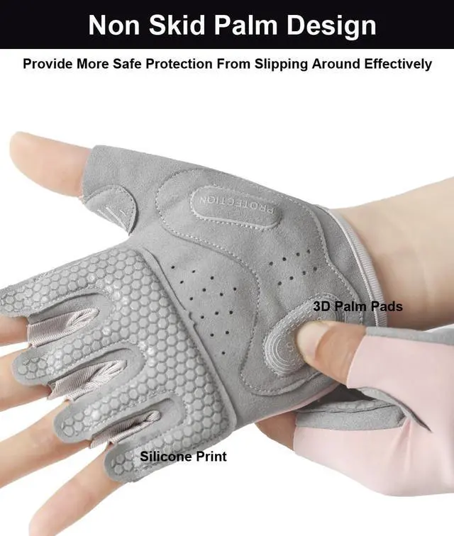 Alt view image 4 of 7 - SUJAYU Workout Gloves for Women & Men, Anti-Slip Fingerless Gloves for Weightlifting & Cycling, Pink, Medium