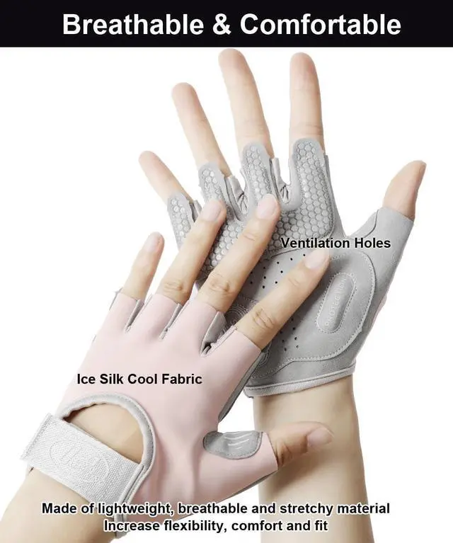 Alt view image 5 of 7 - SUJAYU Workout Gloves for Women & Men, Anti-Slip Fingerless Gloves for Weightlifting & Cycling, Pink, Medium