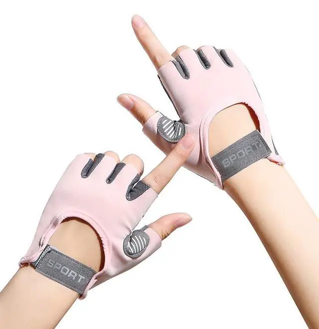 Alt view image 3 of 7 - HinyBoeh Women's Workout-Gloves Fingerless-Breathable-Mesh-Gloves with Non-Slip Grip for Cycling Gym Fitness