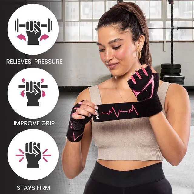Alt view image 2 of 7 - MhIL Workout Gloves for Women Breathable Gym Gloves for Women with Palm Protection and Enhanced Grip Padded Weight Lifting Glove for Womens with Wrist Wraps Support Weightlifting Exercise Cycling