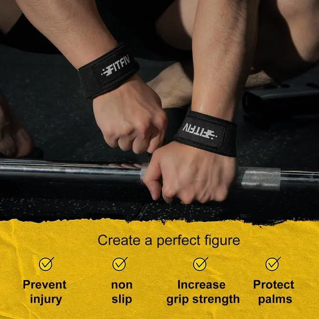 Alt view image 6 of 7 - FITFIV Lifting Straps for Weightlifting, Lifting Wrist Straps for Gym Strength Training, Neoprene-padded Wrist Cushion - Men & Women