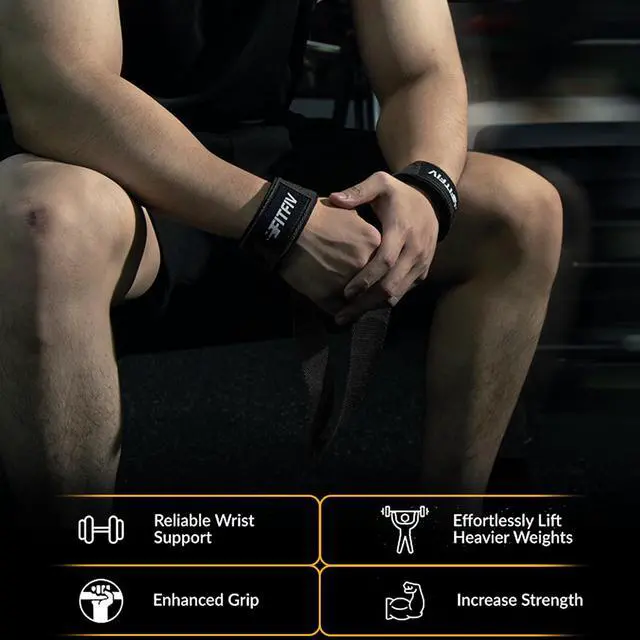 Alt view image 7 of 7 - FITFIV Lifting Straps for Weightlifting, Lifting Wrist Straps for Gym Strength Training, Neoprene-padded Wrist Cushion - Men & Women
