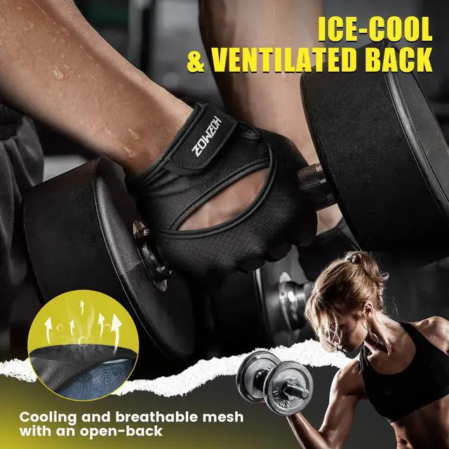 Alt view image 4 of 6 - HOZMOZ Ventilated Weight Lifting Gloves, Thick Padded Workout Gym Gloves with Full Palm Protection & Grip & Shock Absorption for Women & Men's Fitness Exercise Training