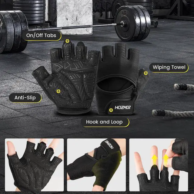 Alt view image 6 of 6 - HOZMOZ Ventilated Weight Lifting Gloves, Thick Padded Workout Gym Gloves with Full Palm Protection & Grip & Shock Absorption for Women & Men's Fitness Exercise Training
