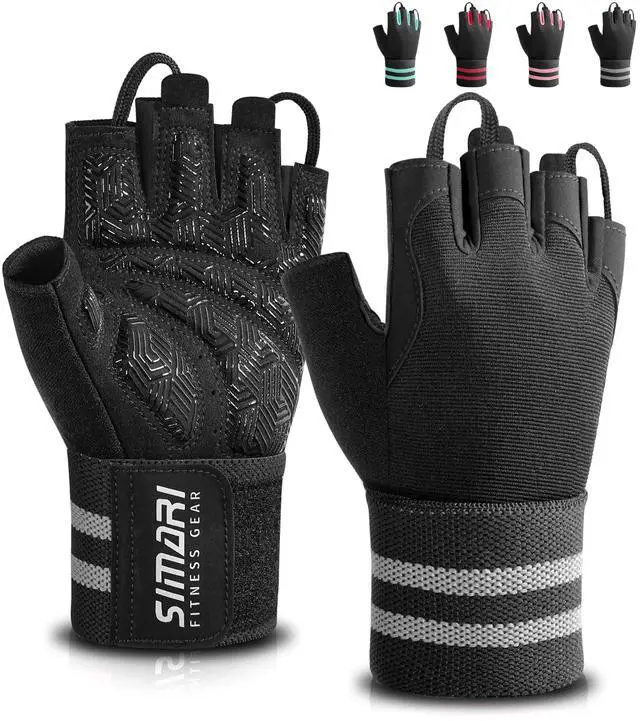 Main image of SIMARI Workout Gym Gloves for Men Women, Weight Lifting Gloves with Wrist Wrap Support, SBR Pad Grip for Full Palm Protection, for Exercise, Fitness, Dumbbells, Barbell, Climbing, Fingerless