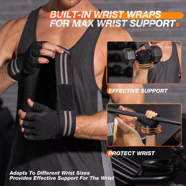 Alt view image 3 of 7 - SIMARI Workout Gym Gloves for Men Women, Weight Lifting Gloves with Wrist Wrap Support, SBR Pad Grip for Full Palm Protection, for Exercise, Fitness, Dumbbells, Barbell, Climbing, Fingerless