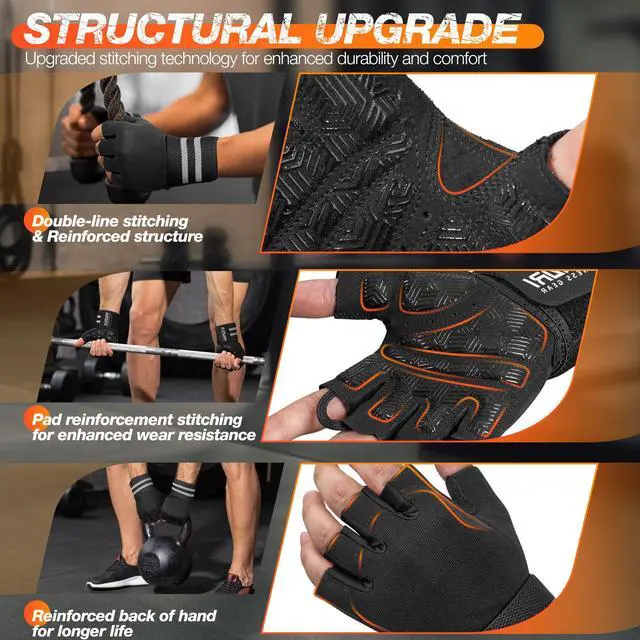 Alt view image 4 of 7 - SIMARI Workout Gym Gloves for Men Women, Weight Lifting Gloves with Wrist Wrap Support, SBR Pad Grip for Full Palm Protection, for Exercise, Fitness, Dumbbells, Barbell, Climbing, Fingerless