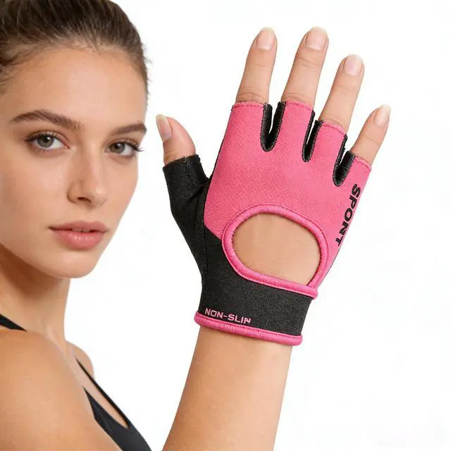 Alt view image 4 of 6 - HinyBoeh Workout-Gloves for Men & Women - Fingerless Gym Gloves with Non-Slip Palm Breathable Lightweight for Weightlifting Cycling Sport