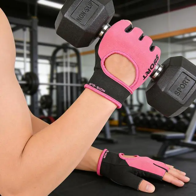 Alt view image 5 of 6 - HinyBoeh Workout-Gloves for Men & Women - Fingerless Gym Gloves with Non-Slip Palm Breathable Lightweight for Weightlifting Cycling Sport