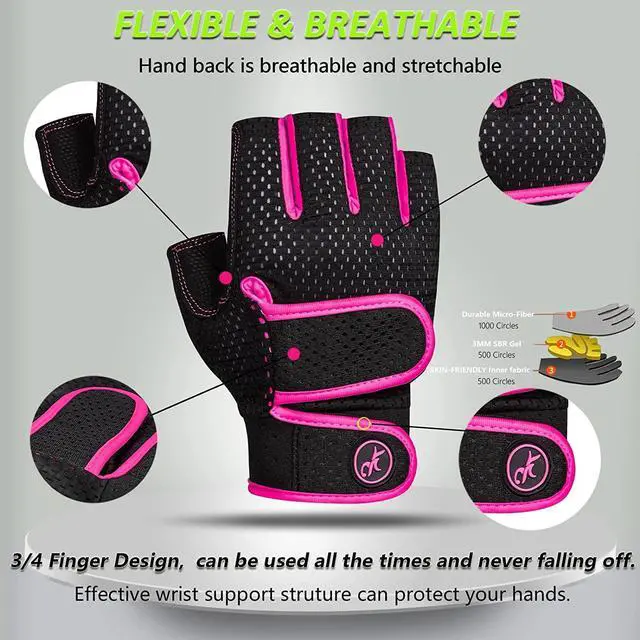 Alt view image 3 of 7 - MOREOK Workout Gloves Padded Weight Lifting Gloves for Men/Women Pink-S