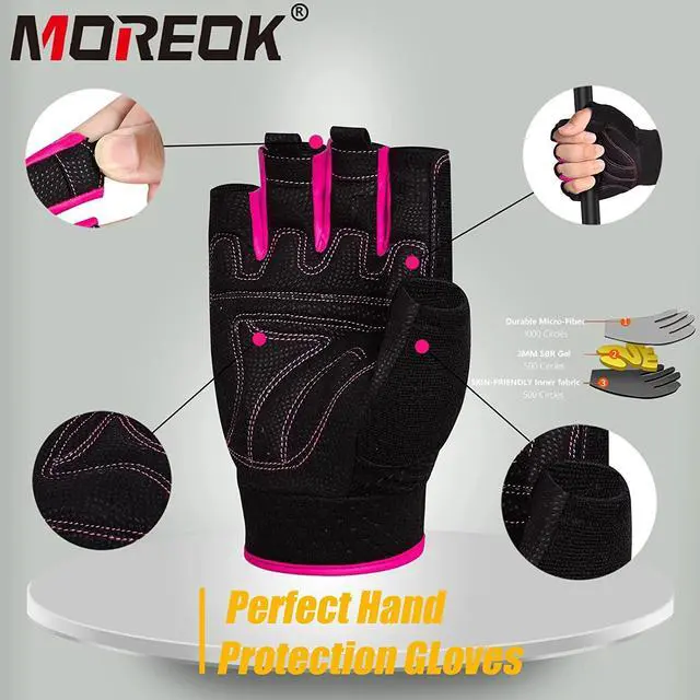 Alt view image 4 of 7 - MOREOK Workout Gloves Padded Weight Lifting Gloves for Men/Women Pink-S