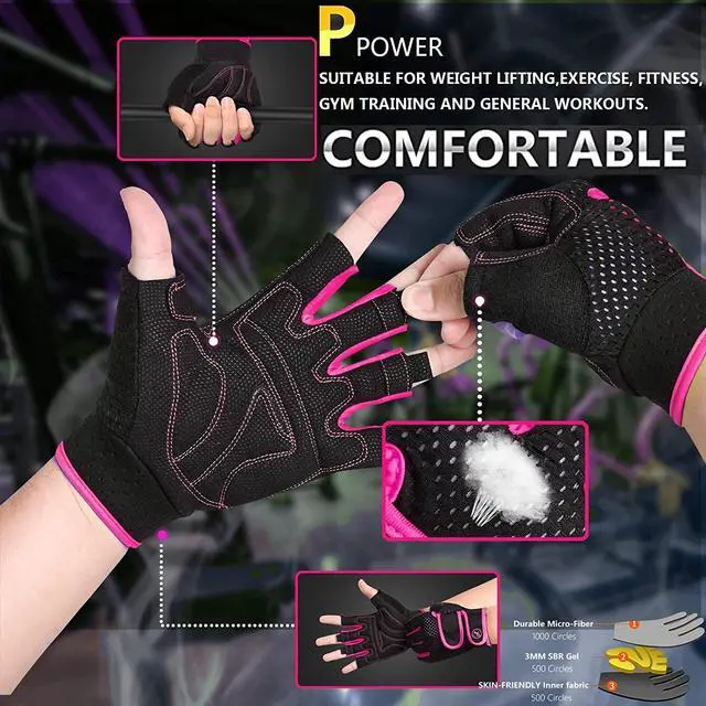 Alt view image 5 of 7 - MOREOK Workout Gloves Padded Weight Lifting Gloves for Men/Women Pink-S