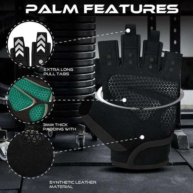 Alt view image 3 of 7 - BEAST RAGE Workout Gloves for Men Gym Gloves for Weightlifting Women Fingerless with Palm Protection Padding, Breathable and Lightweight Weight Lifting Glove Cycling Pull Up (Black, M)