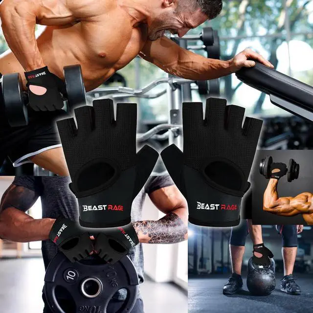 Alt view image 6 of 7 - BEAST RAGE Workout Gloves for Men Gym Gloves for Weightlifting Women Fingerless with Palm Protection Padding, Breathable and Lightweight Weight Lifting Glove Cycling Pull Up (Black, M)