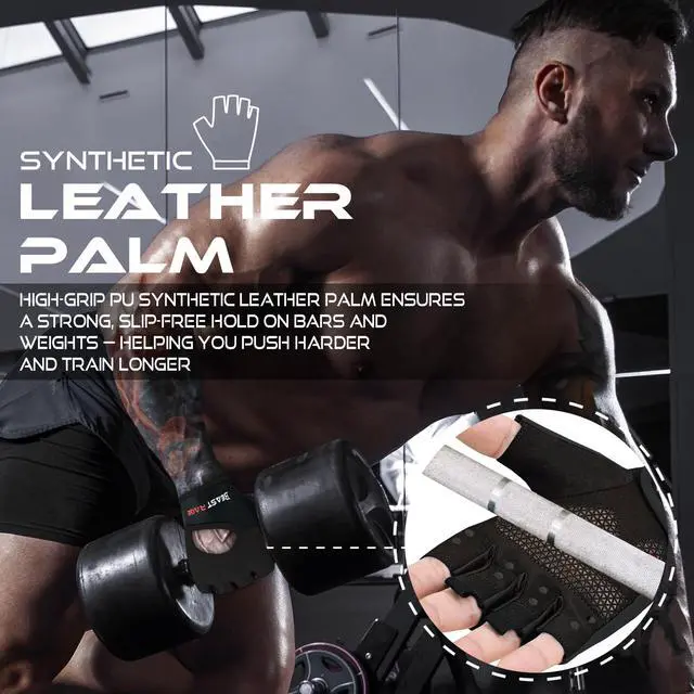 Alt view image 7 of 7 - BEAST RAGE Workout Gloves for Men Gym Gloves for Weightlifting Women Fingerless with Palm Protection Padding, Breathable and Lightweight Weight Lifting Glove Cycling Pull Up (Black, M)