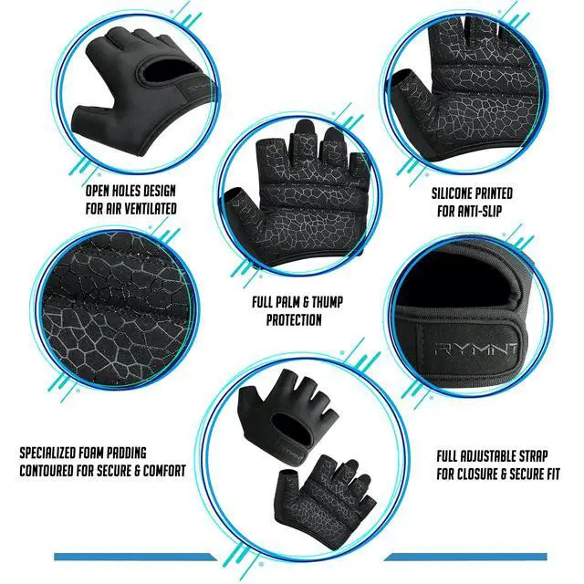 Alt view image 3 of 6 - RYMNT Minimal Weight Lifting Gloves,Short Micro Workout Gloves Grip Pads with Full Palm Protection & Extra Grip for Men Women Weightlifting,Gym,Exercise Training.BK-Medium