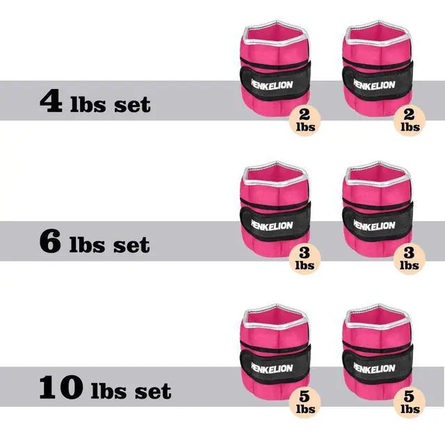 Alt view image 2 of 7 - Henkelion Adjustable Wrist/Ankle Weights 1 Pair 6 Lbs For Women Men Kids, Strength Training Set For Gym, Fitness Workout, Running, Lifting Exercise Leg - each 3 Lbs Pink