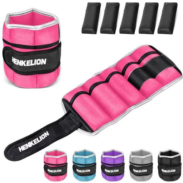 Main image of Henkelion Adjustable Wrist/Ankle Weights 1 Pair 6 Lbs For Women Men Kids, Strength Training Set For Gym, Fitness Workout, Running, Lifting Exercise Leg - each 3 Lbs Pink