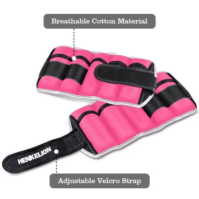 Alt view image 4 of 7 - Henkelion Adjustable Wrist/Ankle Weights 1 Pair 6 Lbs For Women Men Kids, Strength Training Set For Gym, Fitness Workout, Running, Lifting Exercise Leg - each 3 Lbs Pink