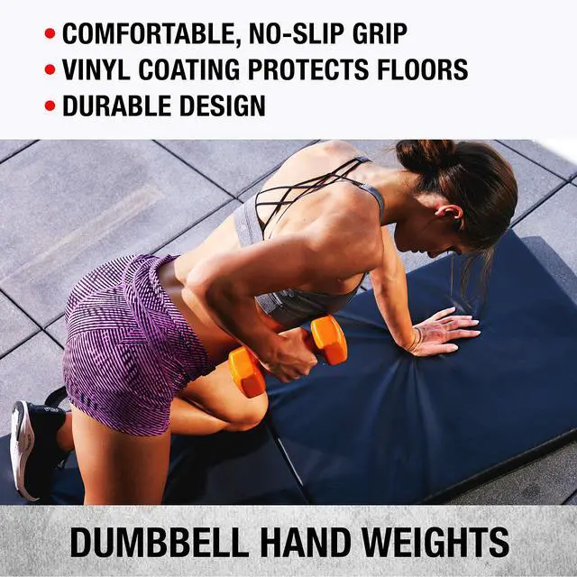 Alt view image 4 of 5 - SPRI Deluxe Vinyl Coated Dumbbell Set (Purple) - 7 lbs, Set of 2, Hand Weights for Muscle Toning, Step Aerobics, Strength Training, Professional-Grade Unisex Workout Equipment for Home & Gym