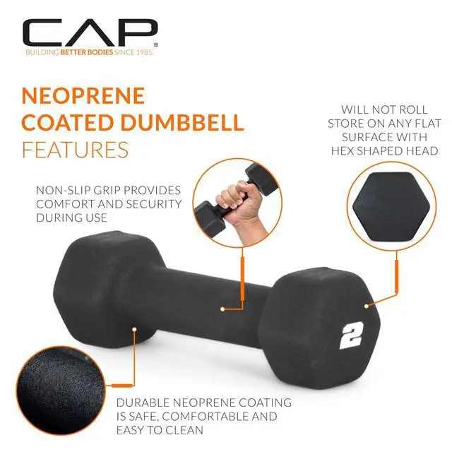 Alt view image 3 of 7 - CAP Barbell 2 LB Neoprene Dumbbell Hand Weights - Pair | Black