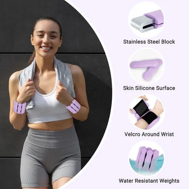 Alt view image 4 of 7 - Wrist Weights Adjustable Ankle Weights for Women Men 1lb*2 Silicone Arm & Leg Weighted Bracelet for Yoga Pilates Running Walking Swimming Physical Therapy Strength Training Purple