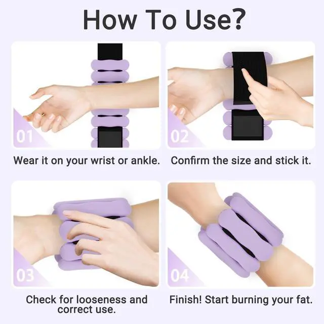 Alt view image 7 of 7 - Wrist Weights Adjustable Ankle Weights for Women Men 1lb*2 Silicone Arm & Leg Weighted Bracelet for Yoga Pilates Running Walking Swimming Physical Therapy Strength Training Purple
