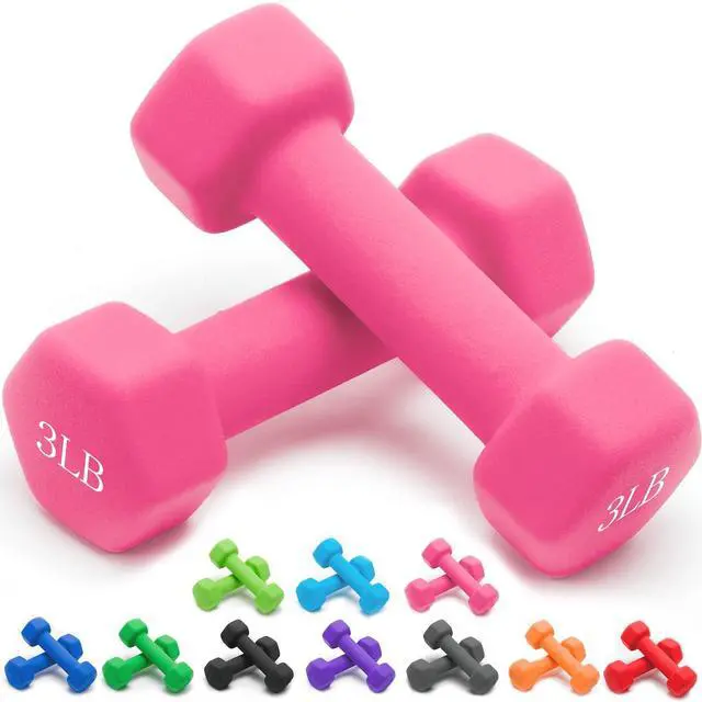 Main image of Portzon Dumbbells Neoprene with Non Slip Grip weight for Total Body Workout Exercise and Muscle Toning Compatible with of 2 Set,1-15 LB, Anti-Slip, Anti-roll, Hex Shape