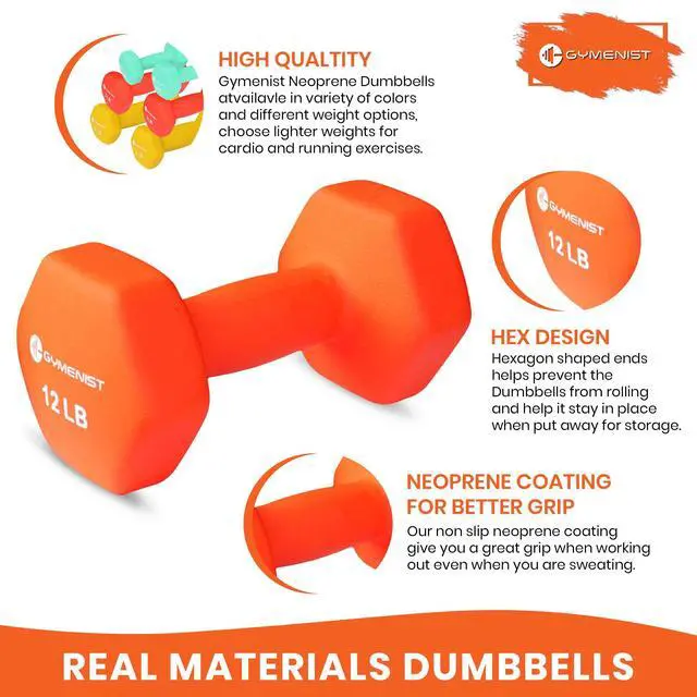 Alt view image 3 of 7 - GYMENIST Pair of Dumbbells Set of 2 Soft Non Slip Grip Dumbbells Pair Covered with Neoprene (1 LB)