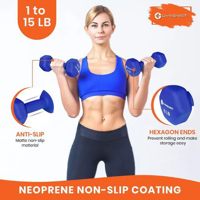 Alt view image 5 of 7 - GYMENIST Pair of Dumbbells Set of 2 Soft Non Slip Grip Dumbbells Pair Covered with Neoprene (1 LB)