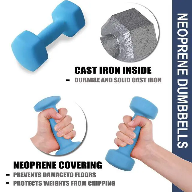 Alt view image 5 of 7 - Balelinko Hand Weight Neoprene Coated Dumbbell, Exercise & Fitness Dumbbell for Home Gym Equipment Workouts Strength Training Free Weights for Women, Men, Seniors, Teens, and Youth, 1 LB Blue, Pair