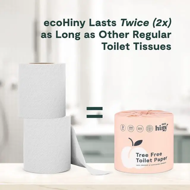 Alt view image 6 of 7 - ecoHiny Premium & Soft Bamboo Toilet Paper | PFAS Free | 6 Mega Rolls, 3 ply & 350 Sheets | Non Toxic, FSC Certified, Septic Safe, BPA Free | Tree Free Toilet Tissue | Plastic Free Packaging