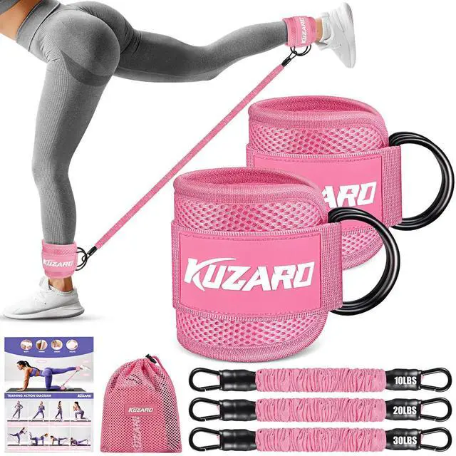 Main image of KUZARO Ankle Resistance Bands with Cuffs, Ankle Weights Bands for Working Out, Women Leg and Glutes Workout Equipment, Exercise Bands for Kickbacks, Butt and Booty Trainer, Home Gym Fitness Equipment