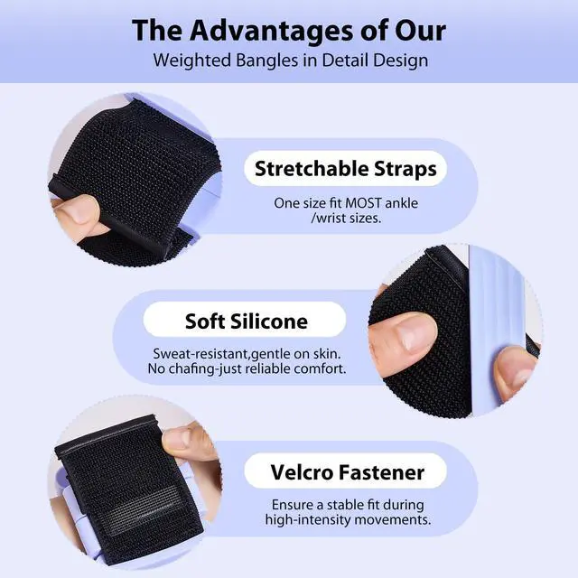 Alt view image 2 of 6 - Pilates Wrist and Ankle Weights for Women - Adjustable Weighted Bangles for Men, 2 lbs Weighted Arm Bands Foot Leg Weights for Walking, Yoga, Training, Exercise, Running, Set of 2 (1LB Each) (Blue)